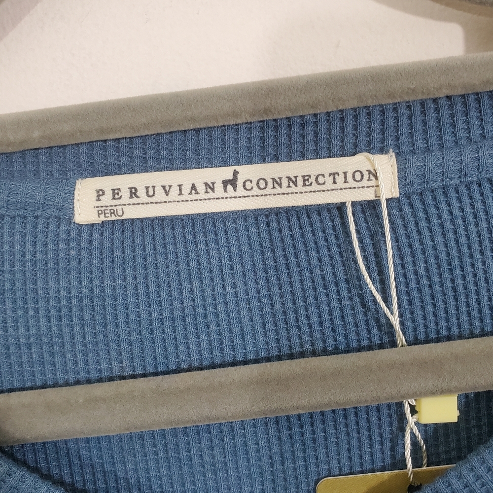 Peruvian Connection Waffle Henley Maxi Dress Steel Blue Casual NWT Size Large - Picture 5 of 10
